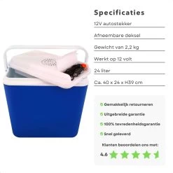 Cheqo® Elektrische Koelbox Voor Auto - 12V - 24L - Blauw - Autostekker - Afneembaar Deksel & Handvat - 2.2kg - 40x24x39cm -Buiten Kamperen 1200x1200 652