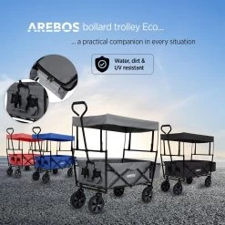 AREBOS Handwagen Vouwbare Dak Handwagen Vouwbare Trolley Uitrustingswagen Grijs -Buiten Kamperen 1200x1200 792