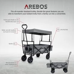AREBOS Handwagen Vouwbare Dak Handwagen Vouwbare Trolley Uitrustingswagen Grijs -Buiten Kamperen 1200x1200 795