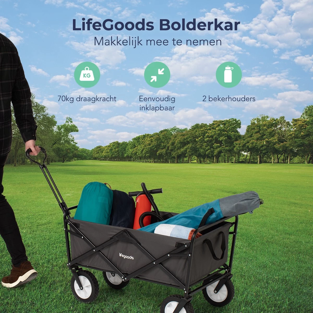 LifeGoods Bolderkar - Opvouwbaar - Draaibare Wielen - 2 Standen - 70KG Draagkracht - Grijs 4 LifeGoods Bolderkar - Opvouwbaar - Draaibare Wielen - 2 Standen - 70KG Draagkracht - Grijs - Afbeelding 2