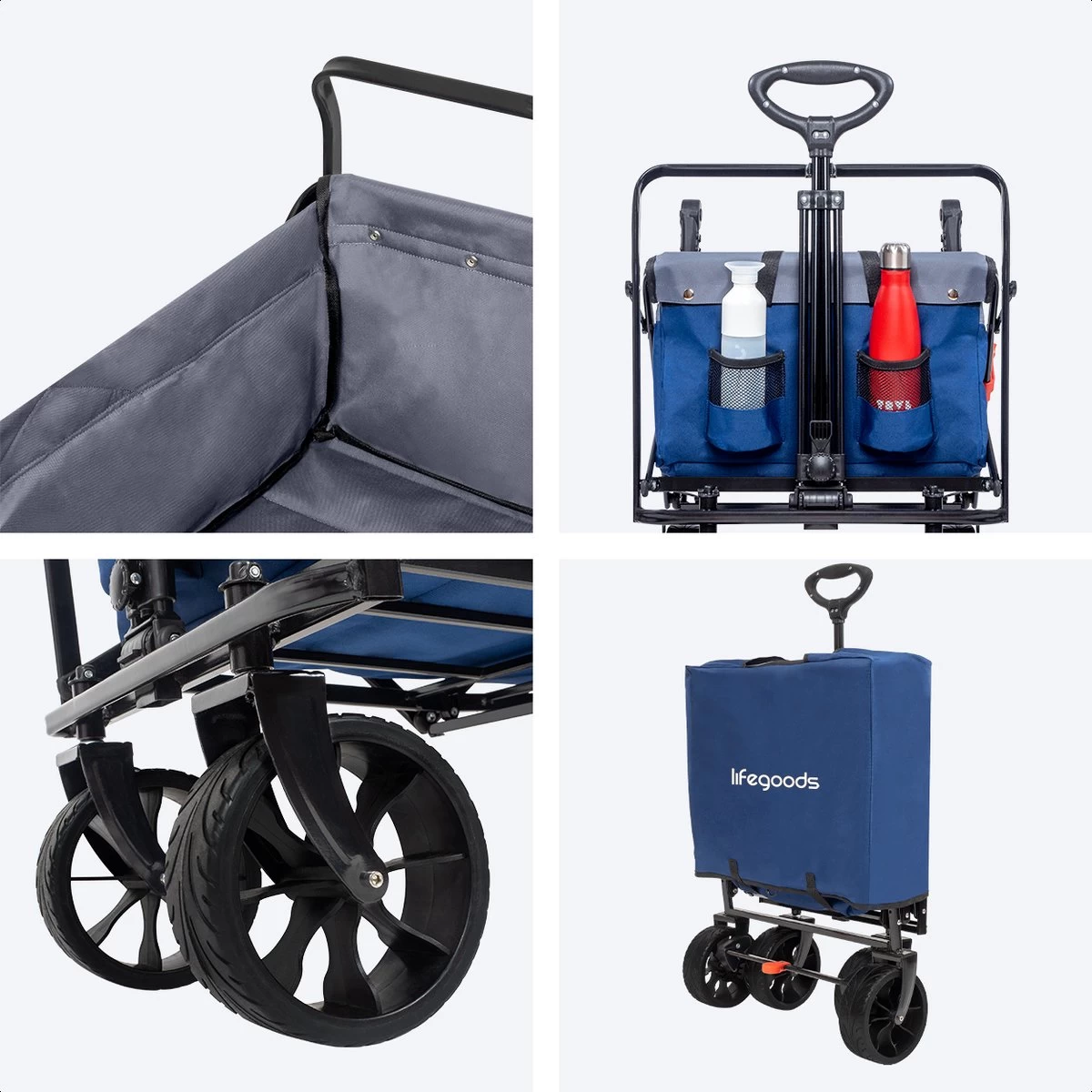 LifeGoods Bolderkar - Opvouwbaar - Tot 120KG - 103L - Extra Draagtas En Duwstang - Wasbaar Polyester - 98x45cm - Blauw/Grijs 10 LifeGoods Bolderkar - Opvouwbaar - Tot 120KG - 103L - Extra Draagtas En Duwstang - Wasbaar Polyester - 98x45cm - Blauw/Grijs - Afbeelding 8