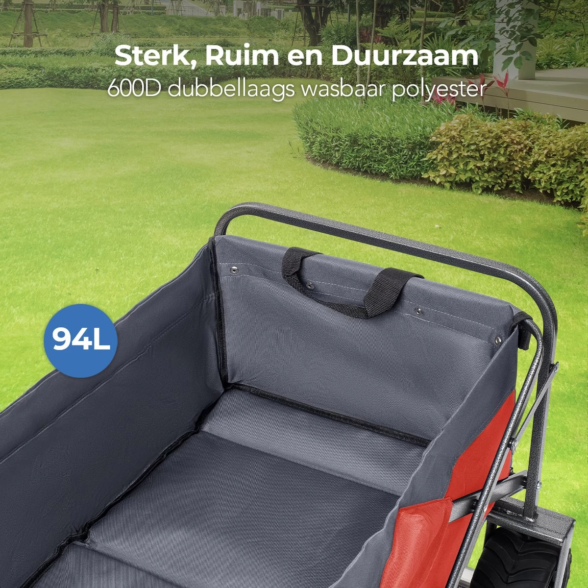 LifeGoods Bolderkar - Opvouwbaar - Tot 80KG - 94L - Wasbaar Polyester - 98x45cm - Rood/Grijs 9 LifeGoods Bolderkar - Opvouwbaar - Tot 80KG - 94L - Wasbaar Polyester - 98x45cm - Rood/Grijs - Afbeelding 7