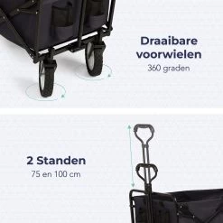 LifeGoods Bolderkar - Opvouwbaar - Draaibare Wielen - 2 Standen - 70KG Draagkracht - Zwart -Buiten Kamperen 1200x1200 849