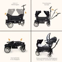 Deryan Luxe Sandy Bolderkar - Duo Buggy - Tandem Buggy - Opvouwbaar - Inklapbare Bolderwagen - Duo Kinderwagen - Zwart -Buiten Kamperen 1200x1200 885