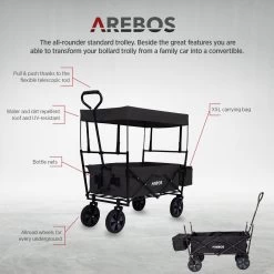 AREBOS Handwagen Vouwbare Dak Handwagen Vouwbare Trolley Uitrustingswagen Zwart -Buiten Kamperen 1200x1200 921