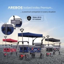 AREBOS Premium Steekwagen Met Dak Opvouwbare Tuinkar Handkar Bolderkar Blauw / Grijs -Buiten Kamperen 1200x1200 946