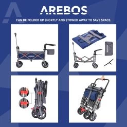 AREBOS Premium Steekwagen Met Dak Opvouwbare Tuinkar Handkar Bolderkar Blauw / Grijs -Buiten Kamperen 1200x1200 947