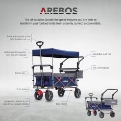AREBOS Premium Steekwagen Met Dak Opvouwbare Tuinkar Handkar Bolderkar Blauw / Grijs -Buiten Kamperen 1200x1200 948