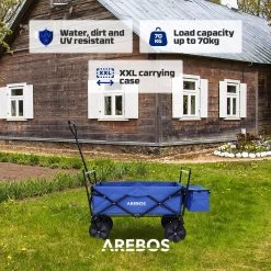 AREBOS Handwagen Vouwbare Dak Handwagen Vouwbare Trolley Uitrustingswagen Blauw -Buiten Kamperen 1200x1200 960