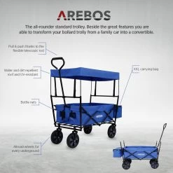 AREBOS Handwagen Vouwbare Dak Handwagen Vouwbare Trolley Uitrustingswagen Blauw -Buiten Kamperen 1200x1200 964