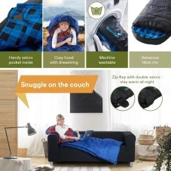 Skandika Dundee Flannel-L Slaapzak – Mummmieslaapzakken – Slaapzakken Volwassen - Maat M – Unisex - Katoen, Luxe Kwaliteit, Dubbele Slaapzak, 3 Seizoenen, Tot -20°C - 220 X 80 Cm - Outdoor Kampeerslaapzak – Ritssluiting Links - Zwart/blauw -Buiten Kamperen 1200x1200 970