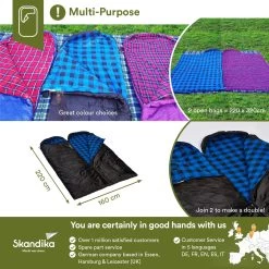 Skandika Dundee Flannel-L Slaapzak – Mummmieslaapzakken – Slaapzakken Volwassen - Maat M – Unisex - Katoen, Luxe Kwaliteit, Dubbele Slaapzak, 3 Seizoenen, Tot -20°C - 220 X 80 Cm - Outdoor Kampeerslaapzak – Ritssluiting Links - Zwart/blauw -Buiten Kamperen 1200x1200 972