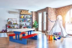 Merkloos Kinder Picknicktafel Met Parasol - Blauw -Buiten Kamperen 1200x800 6