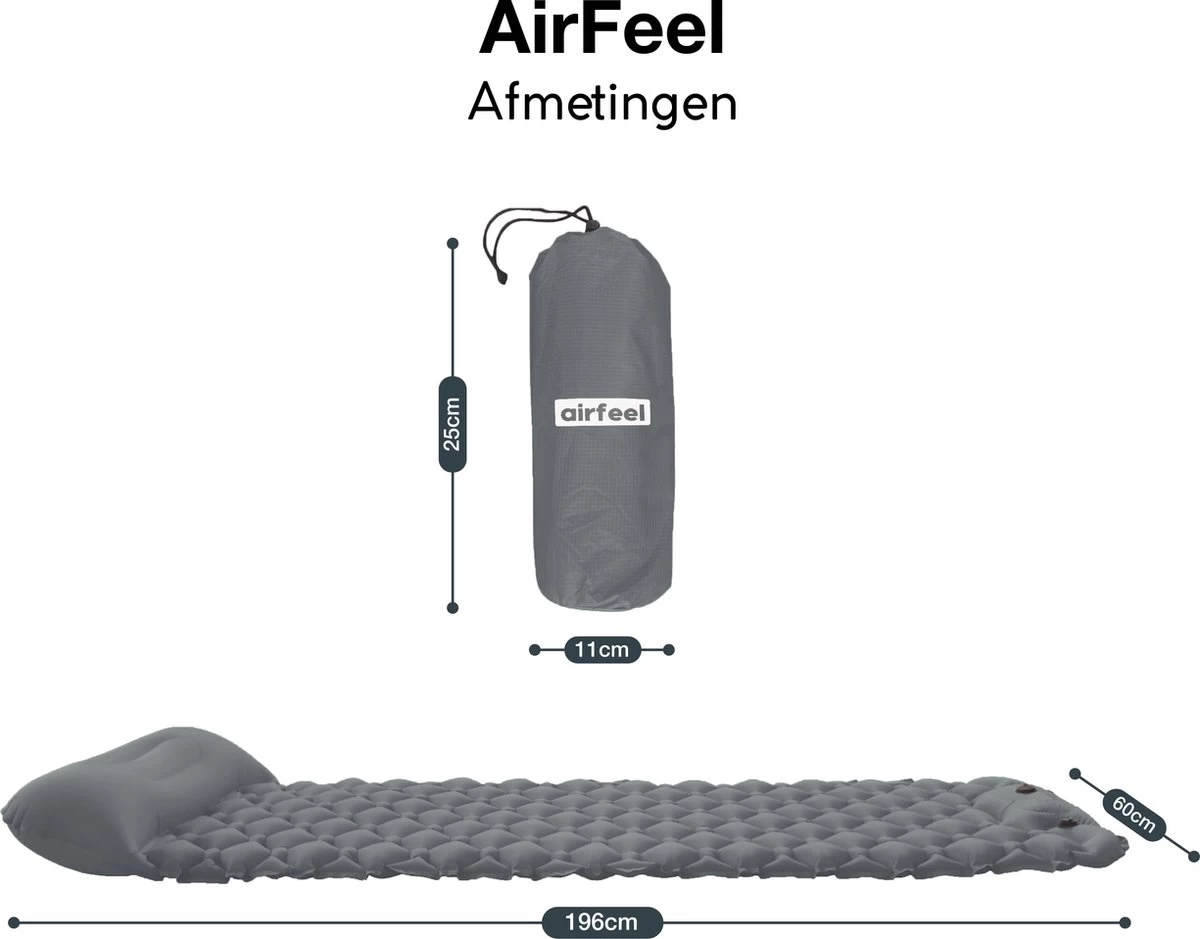 AirFeel Opblaasbaar Slaapmatje - Ingebouwde Pomp En Kussen - Lichtgewicht - 196 X 60 X 6cm - Gray 8 AirFeel Opblaasbaar Slaapmatje - Ingebouwde Pomp En Kussen - Lichtgewicht - 196 X 60 X 6cm - Gray - Afbeelding 6