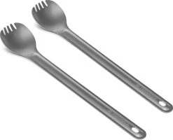 Navaris 2x Spork Met Extra Lange Handgreep - Set Van 2 - Campingbestek Van Titanium - Bestek Voor Onderweg - Lichtgewicht - Inclusief Bewaarzakje -Buiten Kamperen 1200x974 4