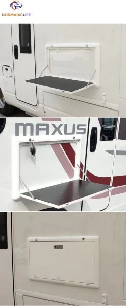 Merkloos NormadicLife® - Outdoor – Opklapbare Tafel - Eettafel – Tafel Voor Buitenkeuken - Caravan – Camper – Picknicktafel - Ingebouwd Ledlicht – Wit -Buiten Kamperen 496x1200