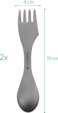 Navaris 2x Spork Titanium Campingbestek - Vork, Mes En Lepel In één - Bestek Voor Onderweg En Op Reis - Lichtgewicht - Inclusief Bewaarzakje -Buiten Kamperen 621x1200 5
