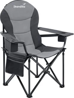 Skandika Relax Comfort Campingstoel - Campingstoel Opvouwbaar - Comfortabele Klapstoel Met Drinkhouder En Koelvak, Tot Max. 160 Kg, Opvouwbaar, Lichtgewicht | Vouwstoel Voor Kamperen, Camping, Festival, Vissen – Grijs